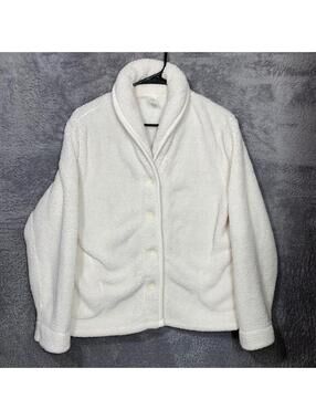 Jaclyn Intimates Women's Fleece Jacket Size M White Button Front Cozy Sherpa 100